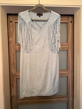 Idyllwind Light Blue Fringe Mini Dress